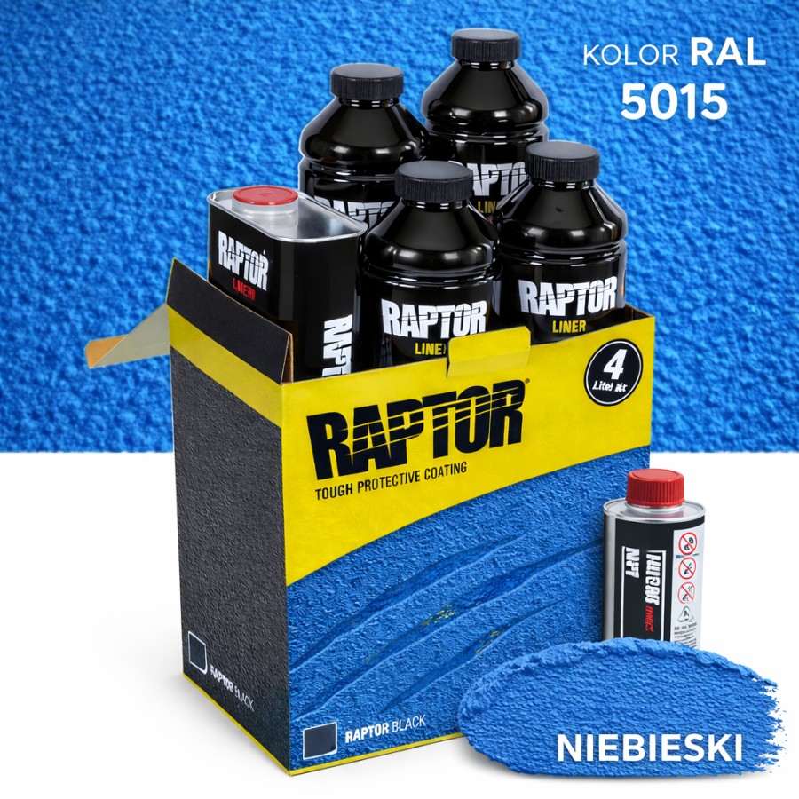 Farba RAPTOR Niebieska 4L + Utwardzacz U-POL - Gotowy Zestaw